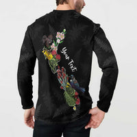 Kia Ora New Zealand Floral Personalized Button Sweatshirt Black - Polynesian Pride