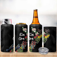 Kia Ora New Zealand Floral 4 in 1 Can Cooler Tumbler Black - Polynesian Pride