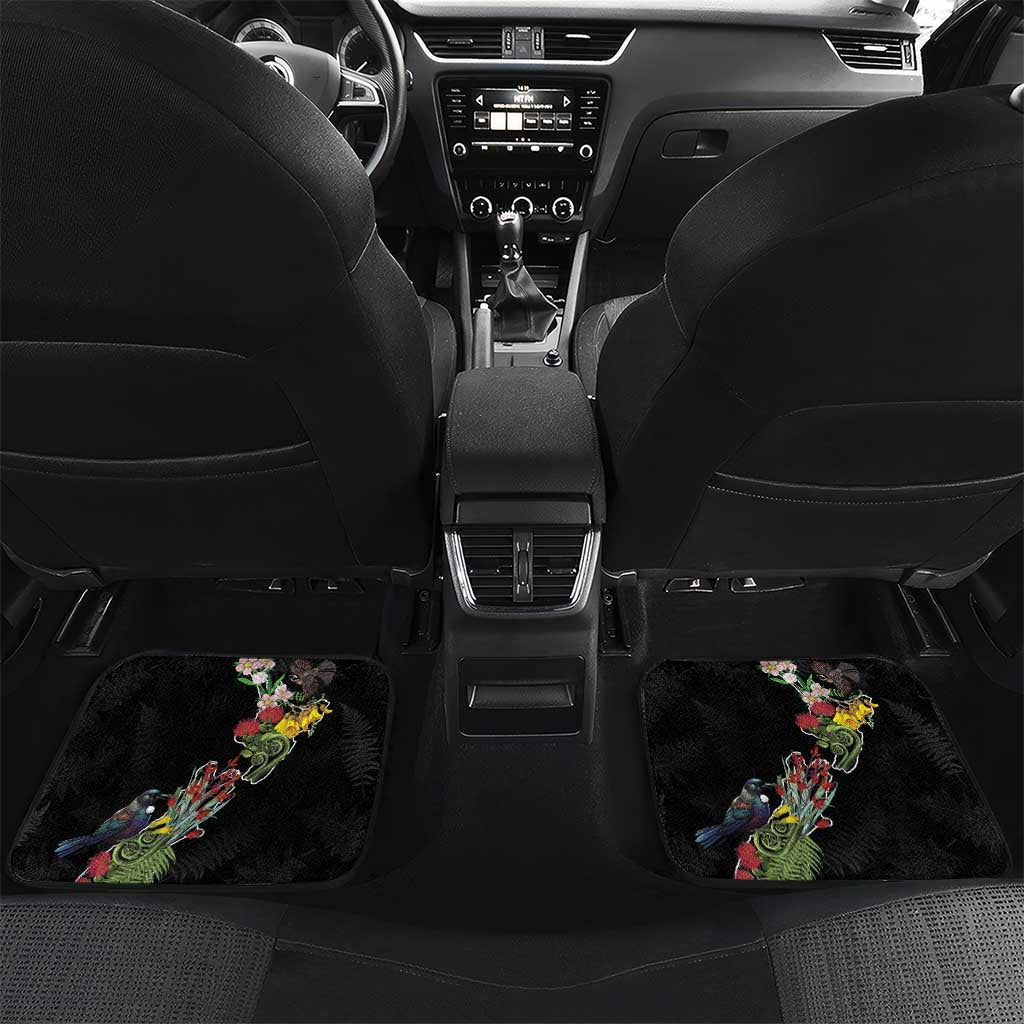 Kia Ora New Zealand Floral Personalized Car Mats Black - Polynesian Pride