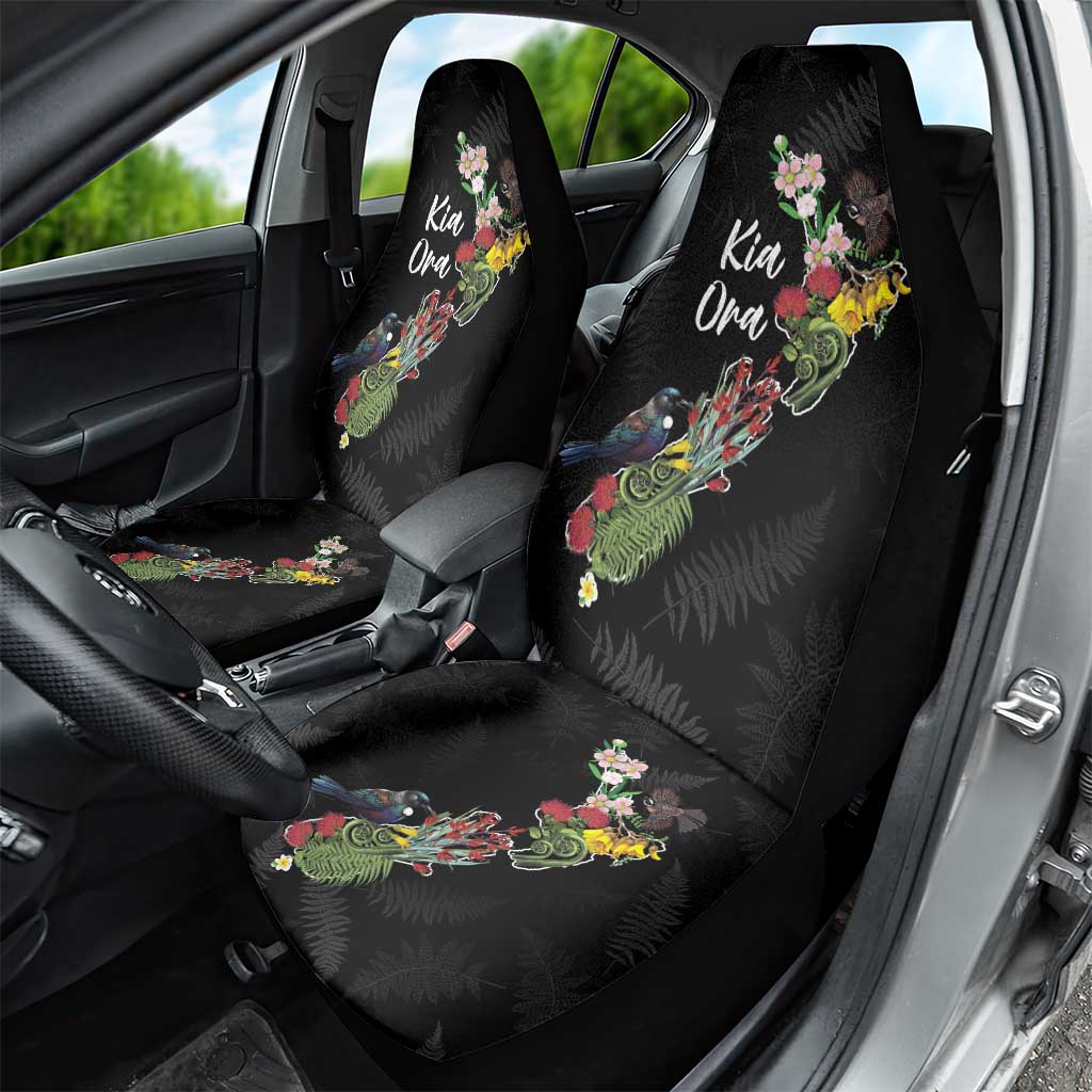 Kia Ora New Zealand Floral Car Seat Cover Black - Polynesian Pride