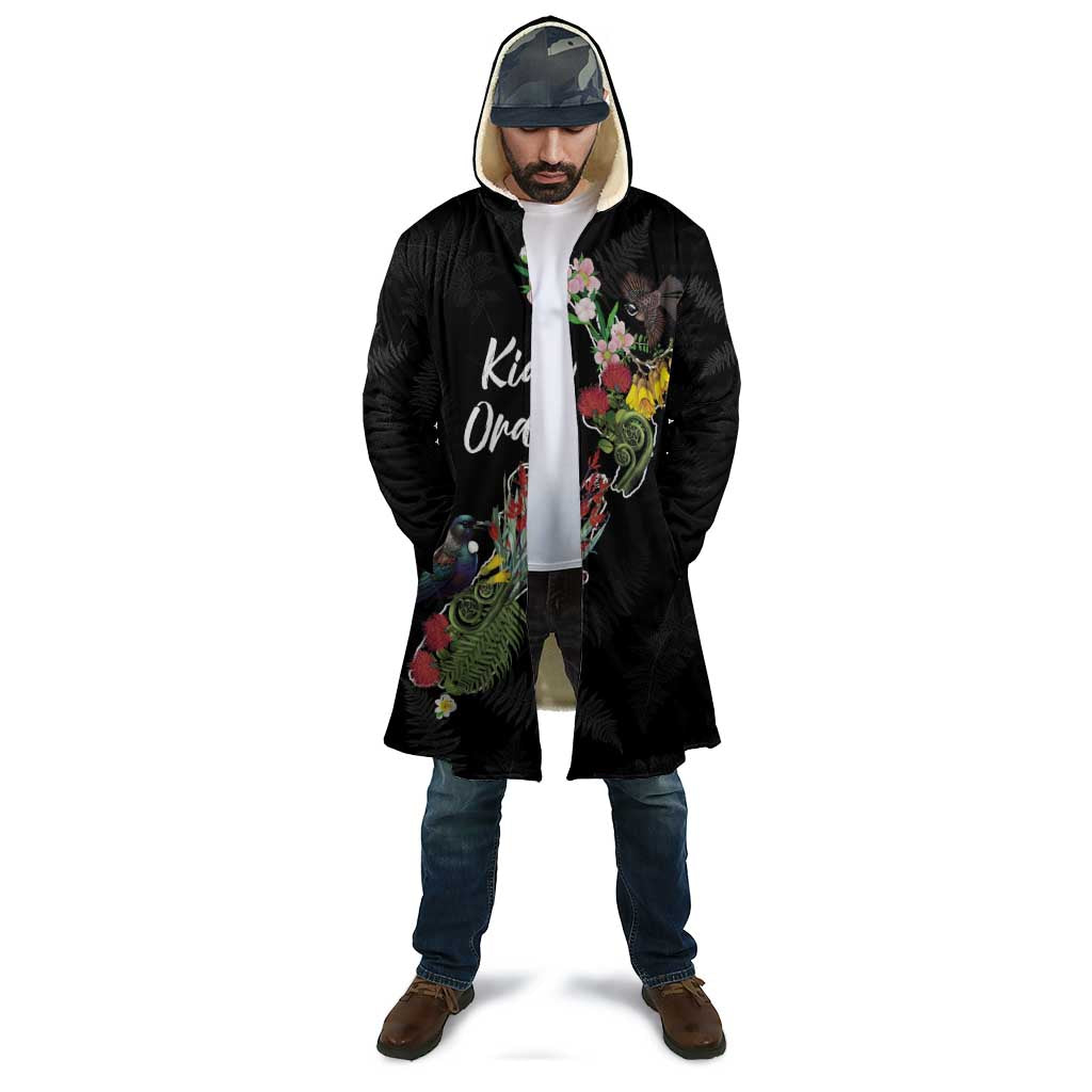 Kia Ora New Zealand Floral Personalized Cloak Black - Polynesian Pride