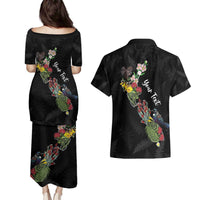 Kia Ora New Zealand Floral Personalized Couples Matching Puletasi and Hawaiian Shirt Black - Polynesian Pride