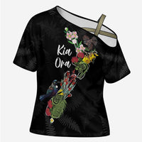Kia Ora New Zealand Floral Personalized Cross Shoulder Shirt Black - Polynesian Pride
