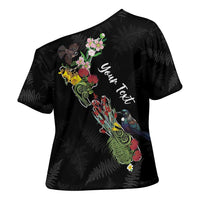 Kia Ora New Zealand Floral Personalized Cross Shoulder Shirt Black - Polynesian Pride