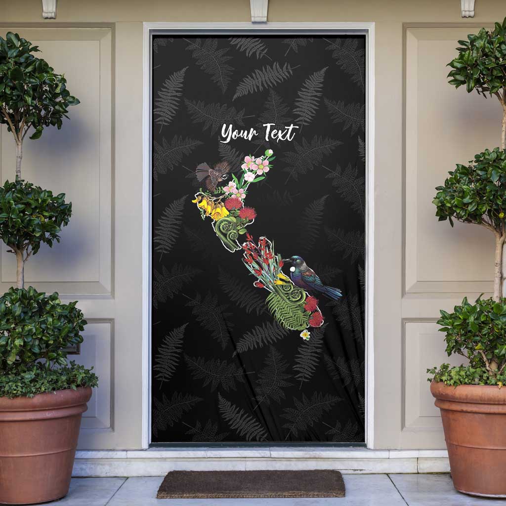 Kia Ora New Zealand Floral Personalized Door Cover Black - Polynesian Pride