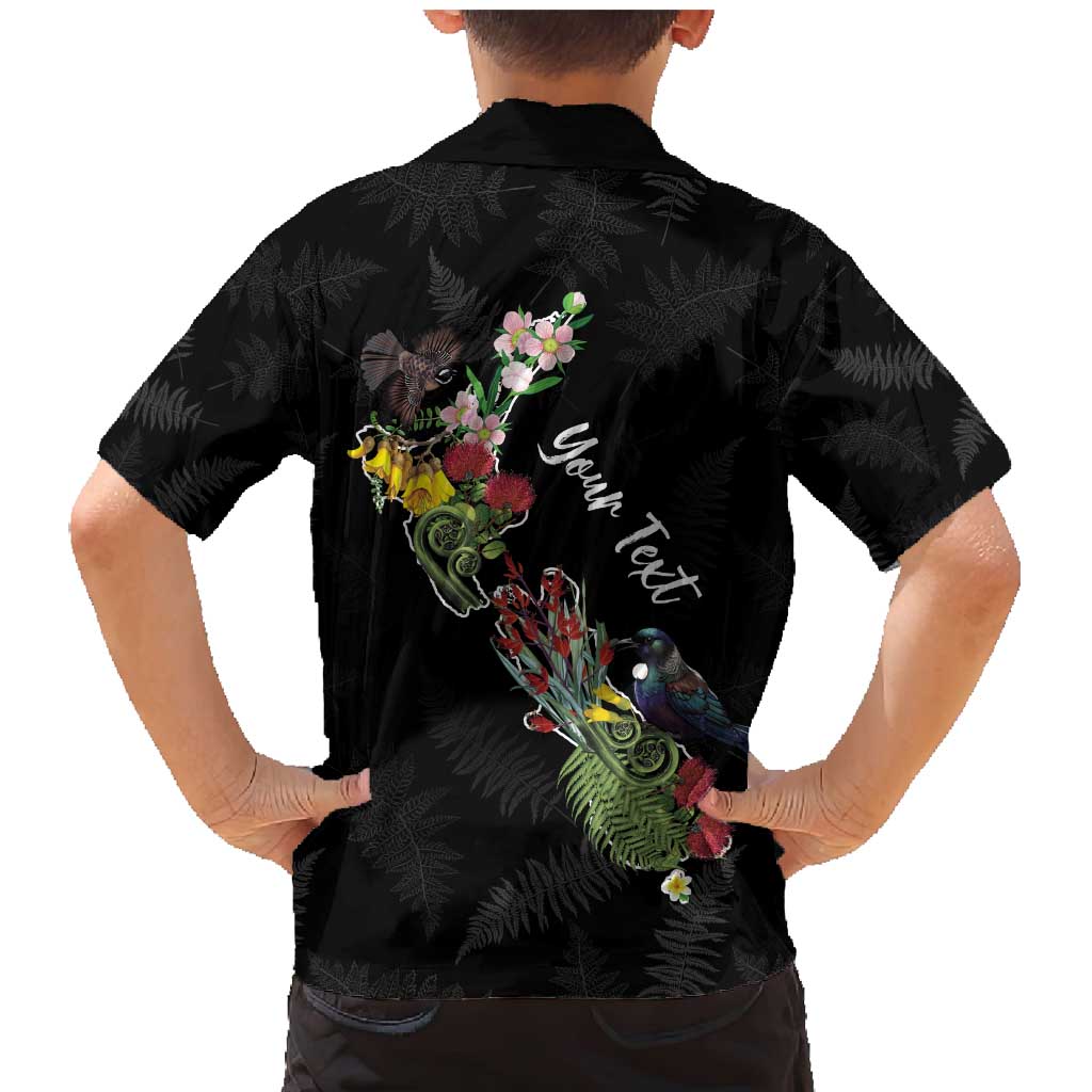 Kia Ora New Zealand Floral Personalized Family Matching Mermaid Dress and Hawaiian Shirt Black - Polynesian Pride