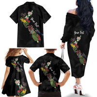 Kia Ora New Zealand Floral Personalized Family Matching Off The Shoulder Long Sleeve Dress and Hawaiian Shirt Black - Polynesian Pride