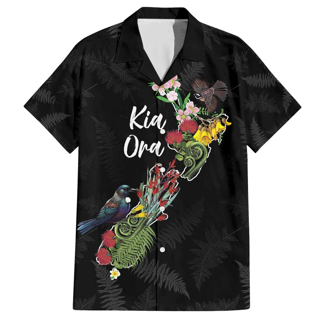 Kia Ora New Zealand Floral Personalized Family Matching Puletasi and Hawaiian Shirt Black - Polynesian Pride