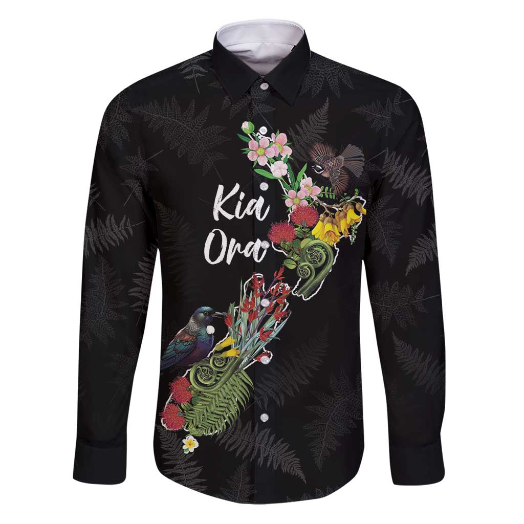 Kia Ora New Zealand Floral Personalized Family Matching Puletasi and Hawaiian Shirt Black - Polynesian Pride