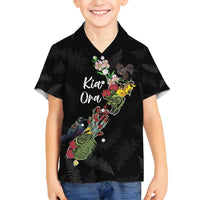 Kia Ora New Zealand Floral Personalized Family Matching Puletasi and Hawaiian Shirt Black - Polynesian Pride
