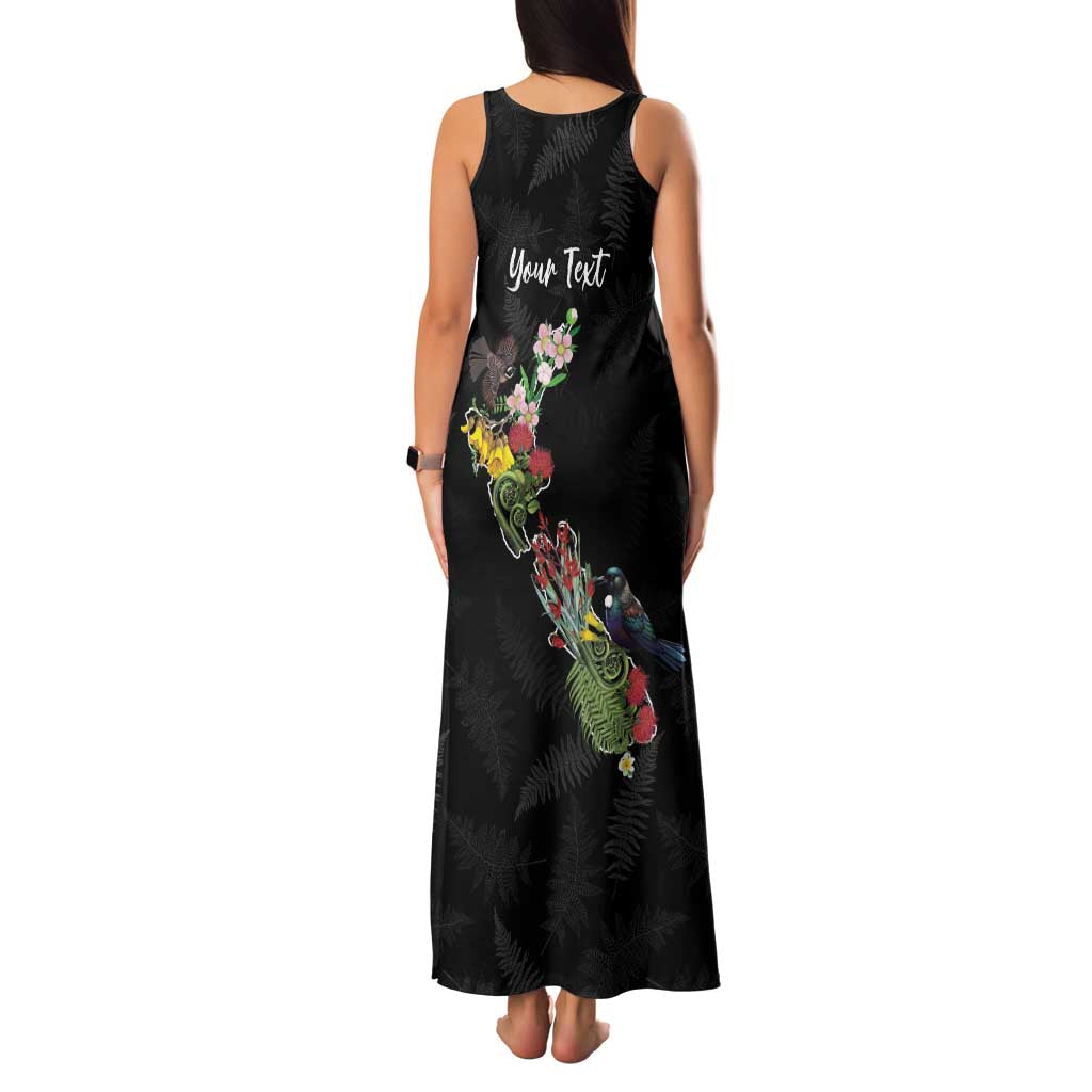Kia Ora New Zealand Floral Personalized Family Matching Tank Maxi Dress and Hawaiian Shirt Black - Polynesian Pride