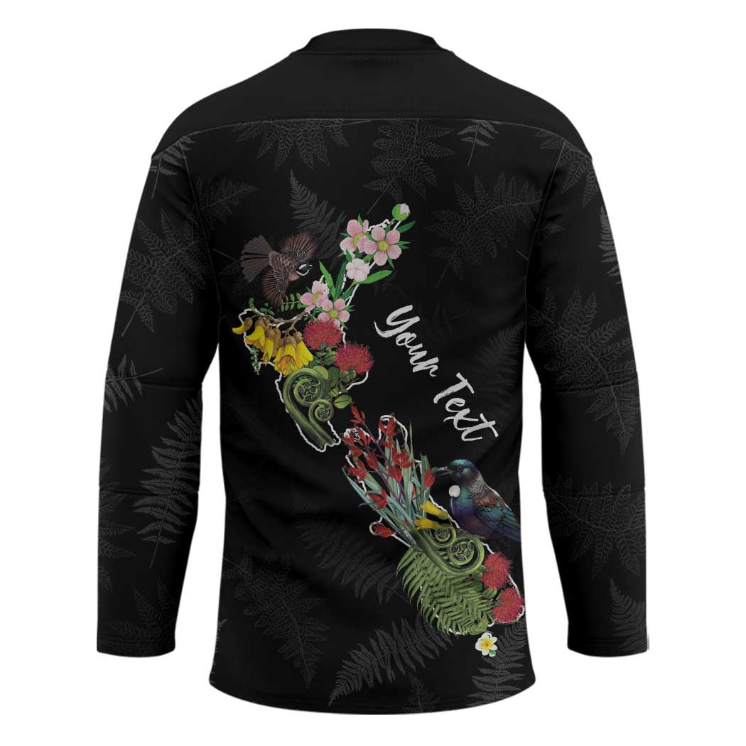 Kia Ora New Zealand Floral Personalized Hockey Jersey Black - Polynesian Pride