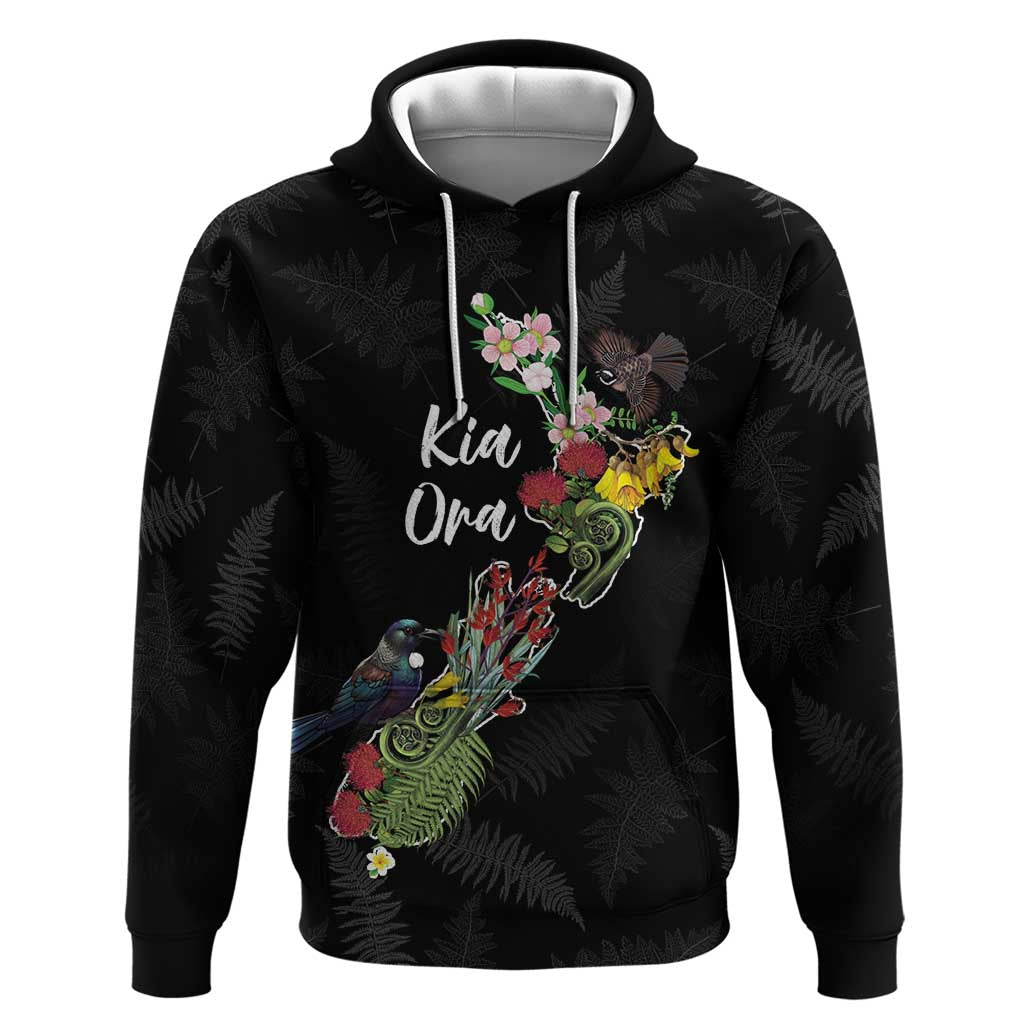 Kia Ora New Zealand Floral Personalized Hoodie Black - Polynesian Pride