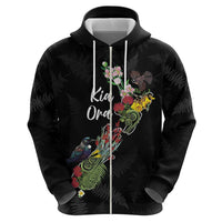 Kia Ora New Zealand Floral Personalized Hoodie Black - Polynesian Pride