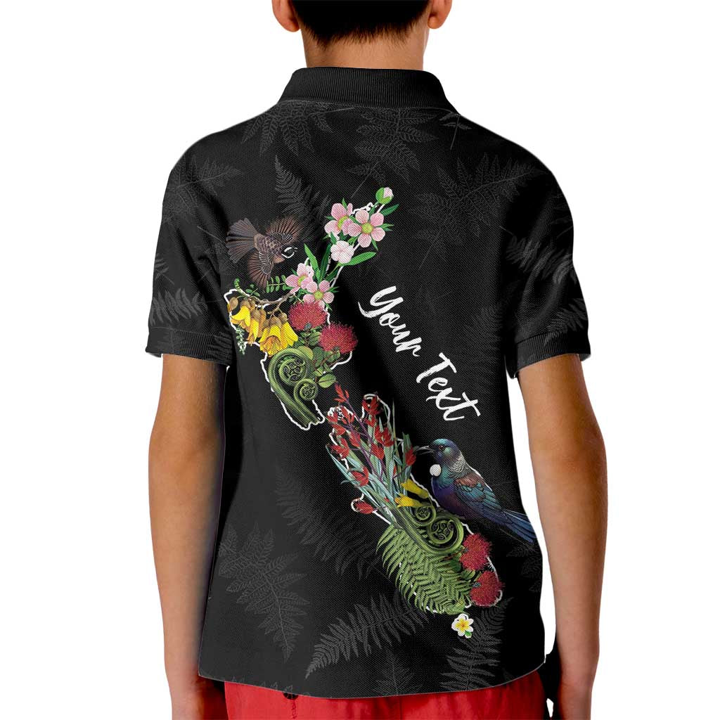 Kia Ora New Zealand Floral Personalized Kid Polo Shirt Black - Polynesian Pride