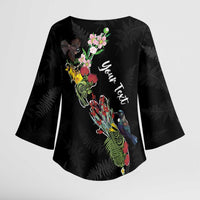 Kia Ora New Zealand Floral Personalized Kimono Sleeve Blouse Black - Polynesian Pride