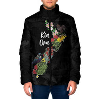 Kia Ora New Zealand Floral Personalized Padded Jacket Black - Polynesian Pride