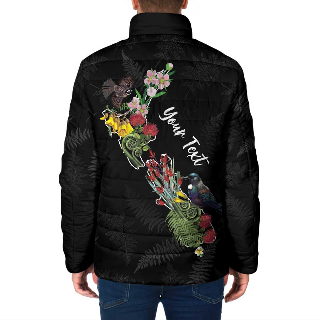 Kia Ora New Zealand Floral Personalized Padded Jacket Black - Polynesian Pride