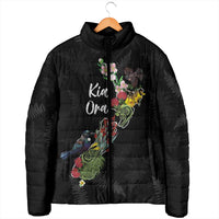 Kia Ora New Zealand Floral Personalized Padded Jacket Black - Polynesian Pride