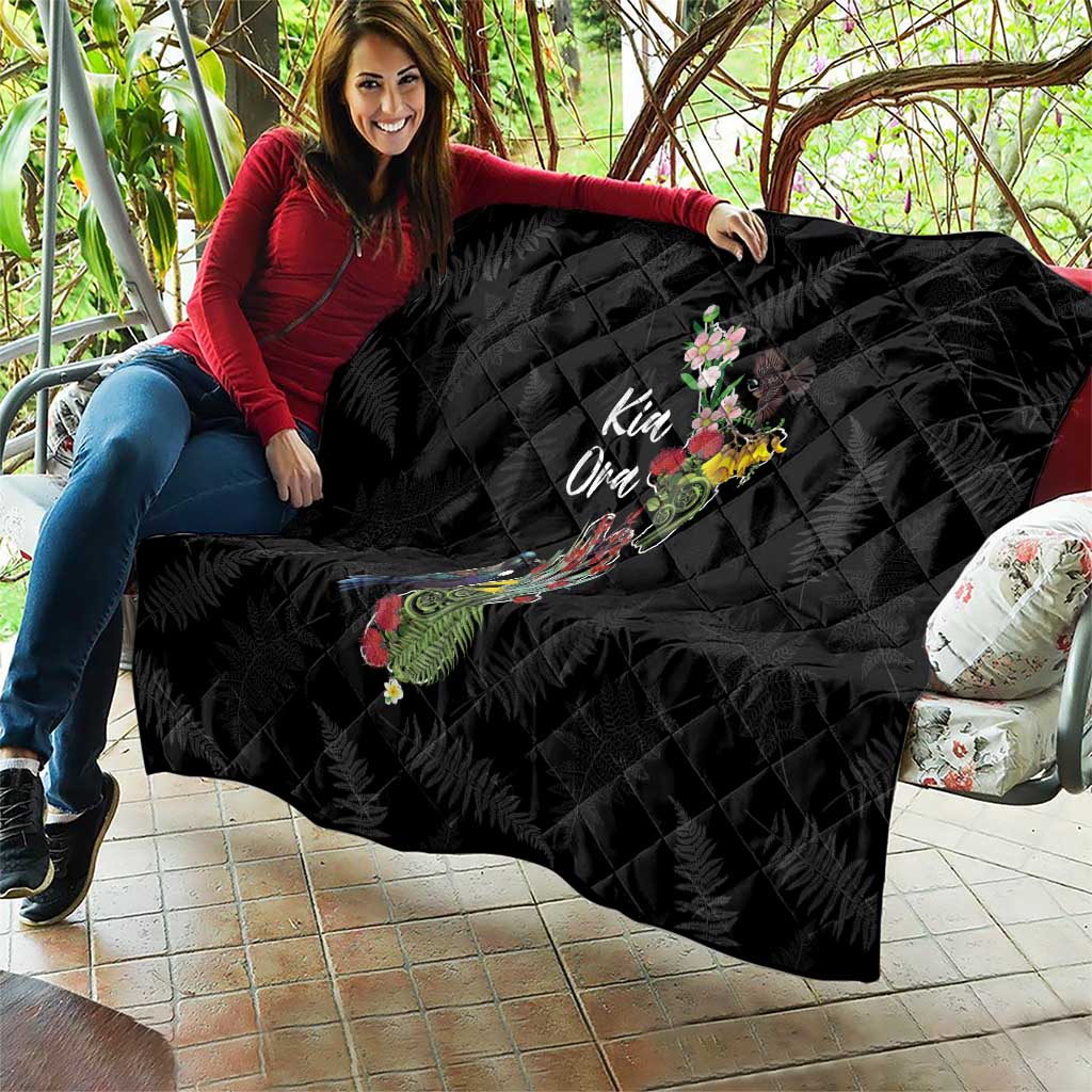 Kia Ora New Zealand Floral Quilt Black - Polynesian Pride
