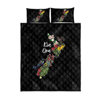 Kia Ora New Zealand Floral Quilt Bed Set Black - Polynesian Pride