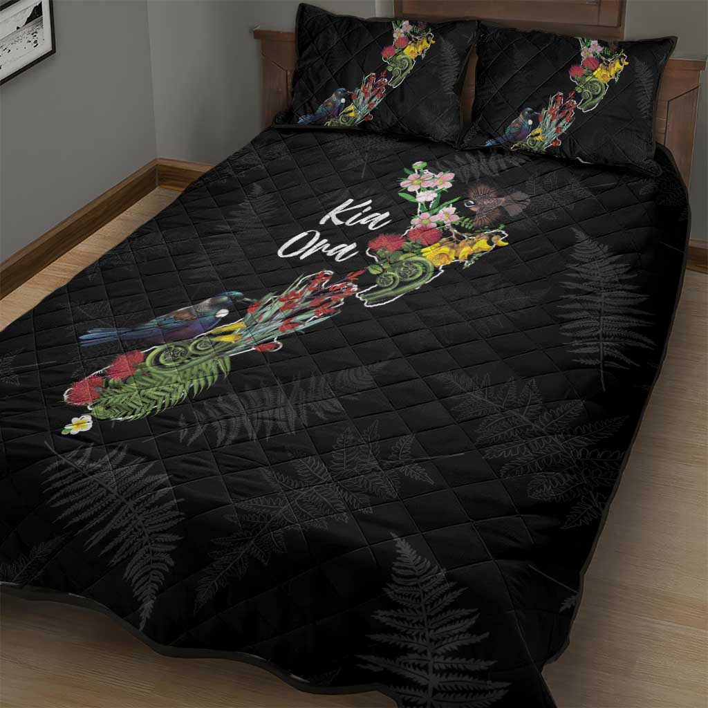 Kia Ora New Zealand Floral Quilt Bed Set Black - Polynesian Pride