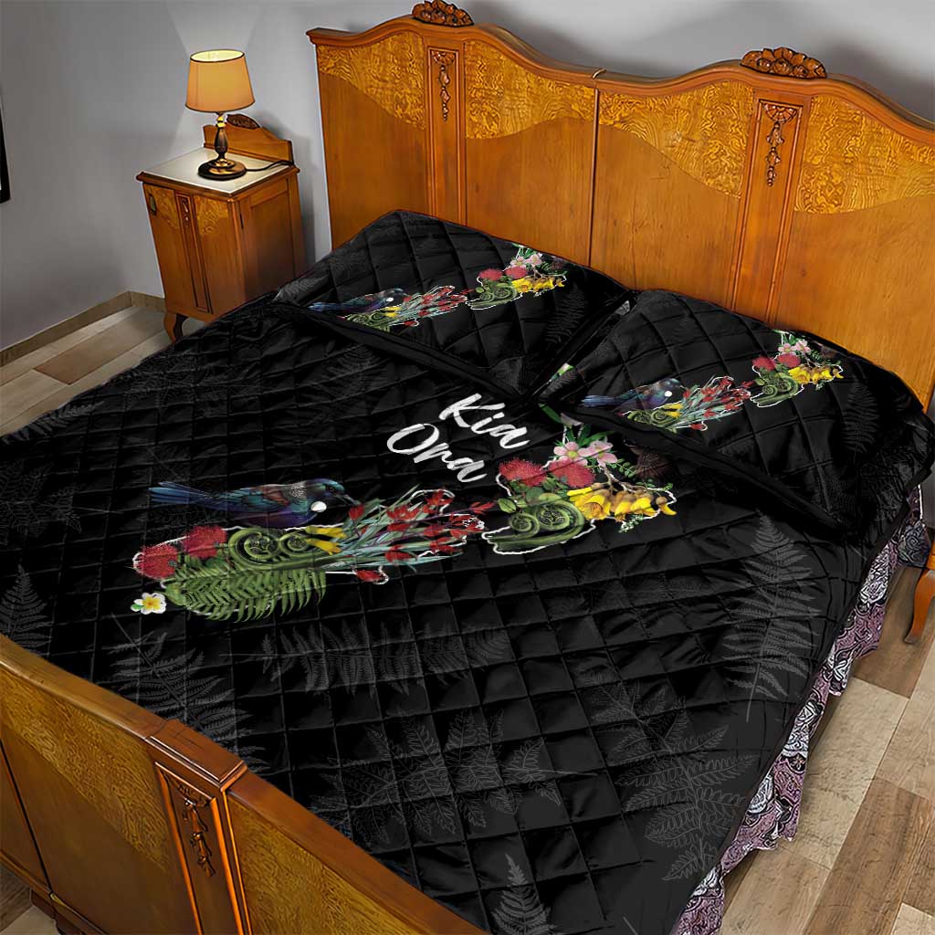 Kia Ora New Zealand Floral Quilt Bed Set Black - Polynesian Pride
