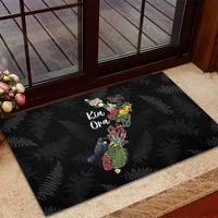 Kia Ora New Zealand Floral Rubber Doormat Black - Polynesian Pride
