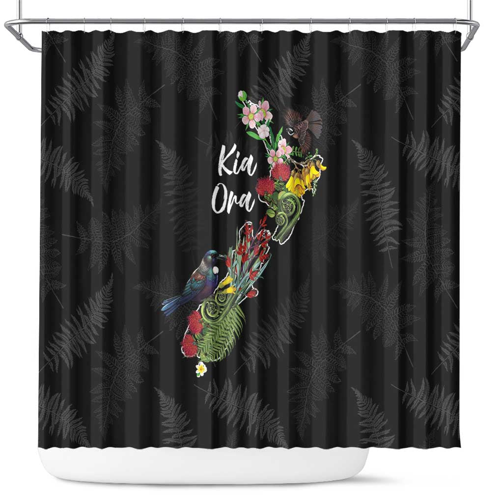 Kia Ora New Zealand Floral Shower Curtain Black LT7 Black - Polynesian Pride