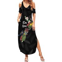 Kia Ora New Zealand Floral Personalized Summer Maxi Dress Black - Polynesian Pride