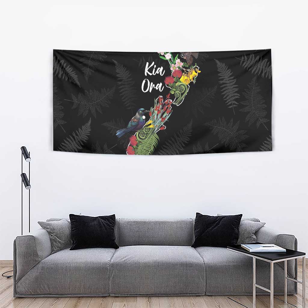 Kia Ora New Zealand Floral Tapestry Black - Polynesian Pride