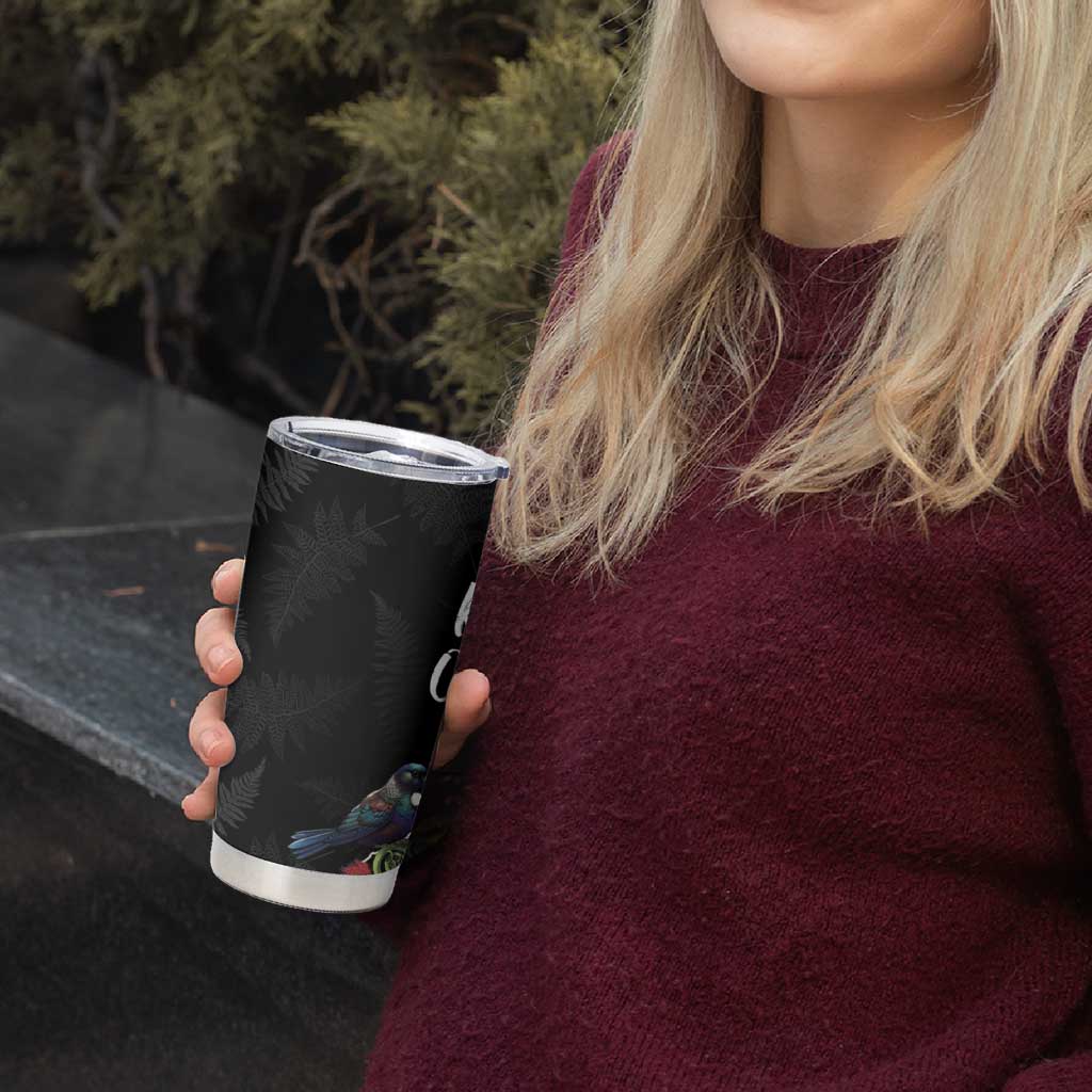 Kia Ora New Zealand Floral Tumbler Cup Black - Polynesian Pride