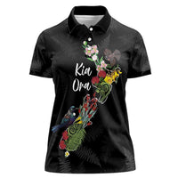 Kia Ora New Zealand Floral Personalized Women Polo Shirt Black - Polynesian Pride