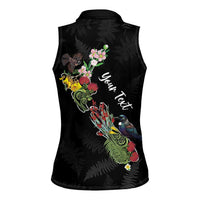 Kia Ora New Zealand Floral Personalized Women Sleeveless Polo Shirt Black - Polynesian Pride