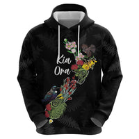 Kia Ora New Zealand Floral Personalized Zip Hoodie Black - Polynesian Pride