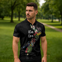Kia Ora New Zealand Floral Personalized Zipper Polo Shirt Black - Polynesian Pride