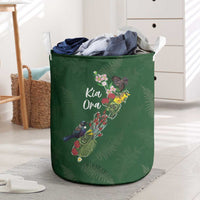 Kia Ora New Zealand Floral Laundry Basket Sage Green - Polynesian Pride