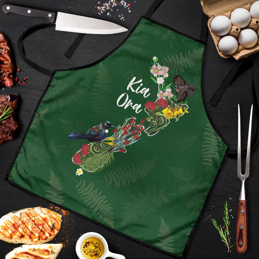 Kia Ora New Zealand Floral Apron Sage Green - Polynesian Pride