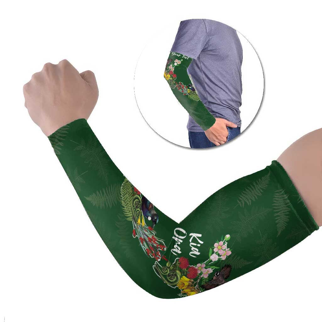Kia Ora New Zealand Floral Personalized Arm Sleeves Sage Green - Polynesian Pride