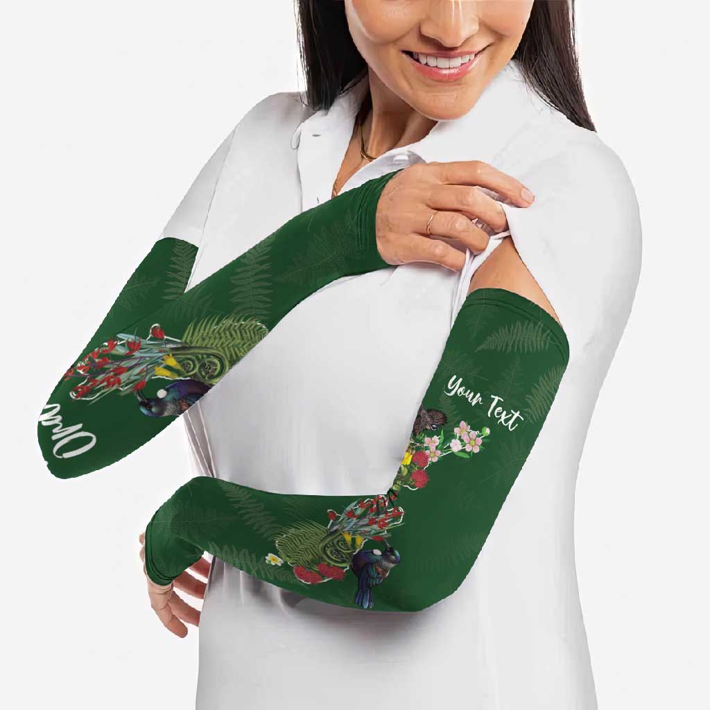 Kia Ora New Zealand Floral Personalized Arm Sleeves Sage Green - Polynesian Pride