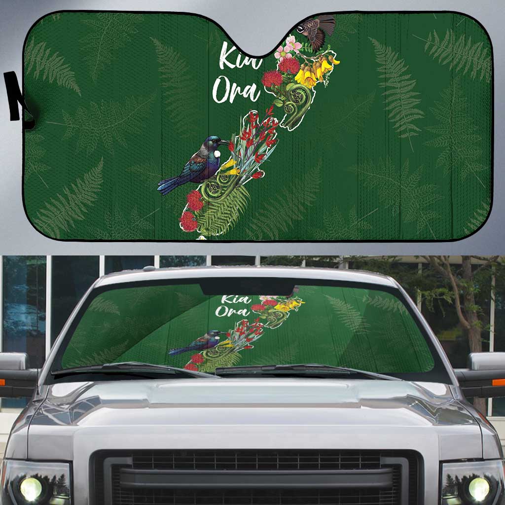 Kia Ora New Zealand Floral Auto Sun Shade Sage Green LT7 Sage Green - Polynesian Pride