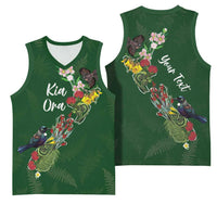 Kia Ora New Zealand Floral Personalized Basketball Jersey Sage Green - Polynesian Pride