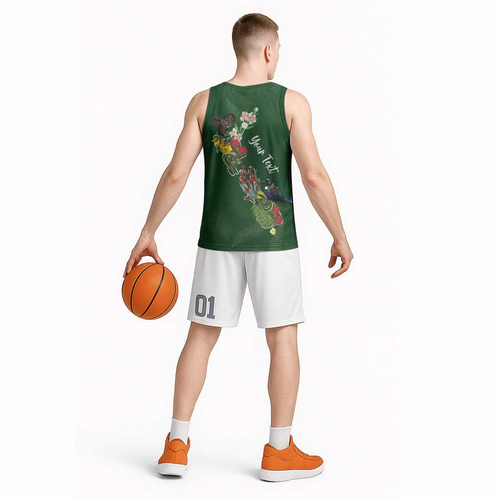 Kia Ora New Zealand Floral Personalized Basketball Jersey Sage Green - Polynesian Pride