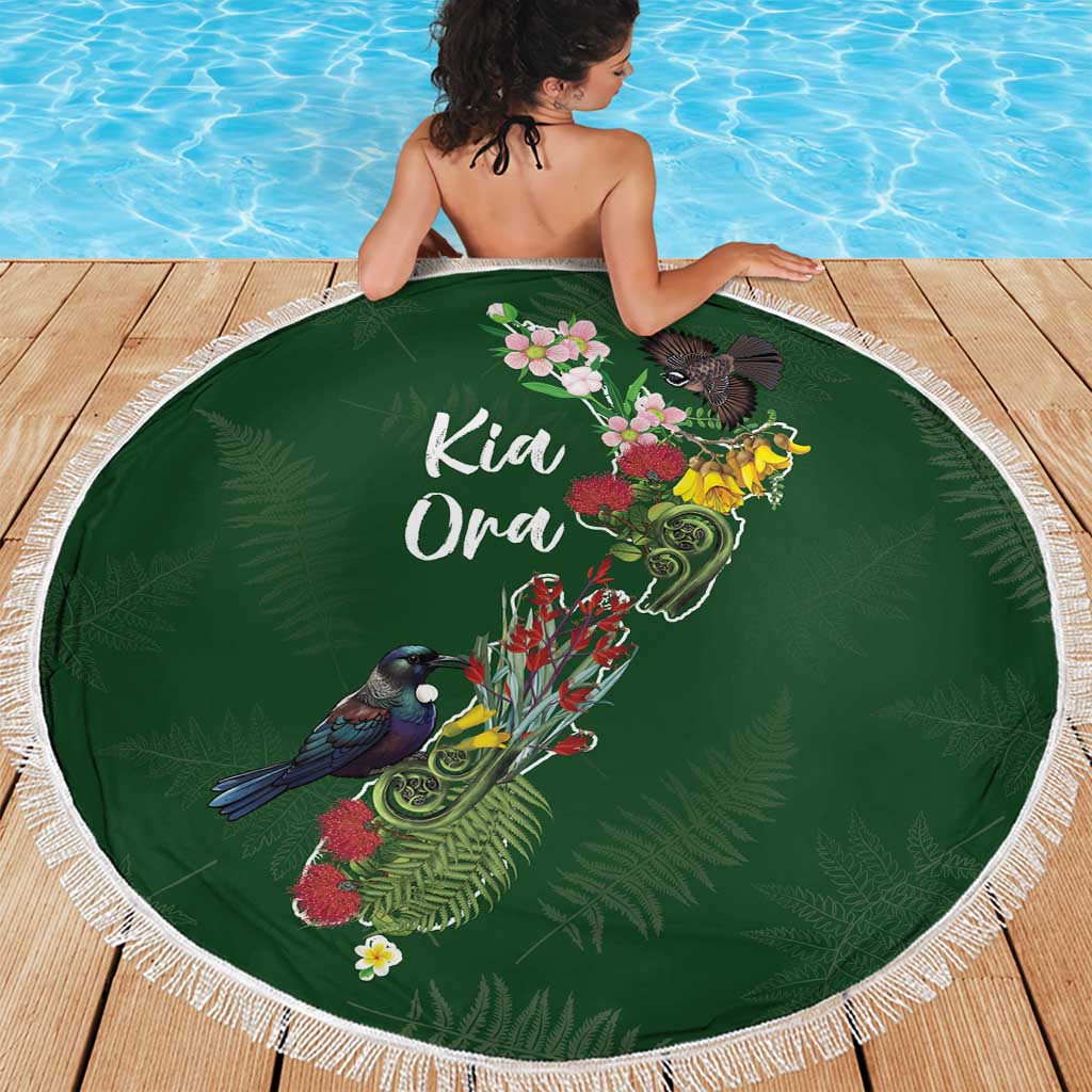 Kia Ora New Zealand Floral Beach Blanket Sage Green - Polynesian Pride