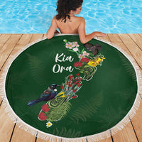Kia Ora New Zealand Floral Beach Blanket Sage Green - Polynesian Pride