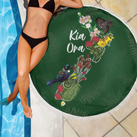 Kia Ora New Zealand Floral Beach Blanket Sage Green - Polynesian Pride