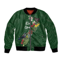 Kia Ora New Zealand Floral Personalized Bomber Jacket Sage Green - Polynesian Pride