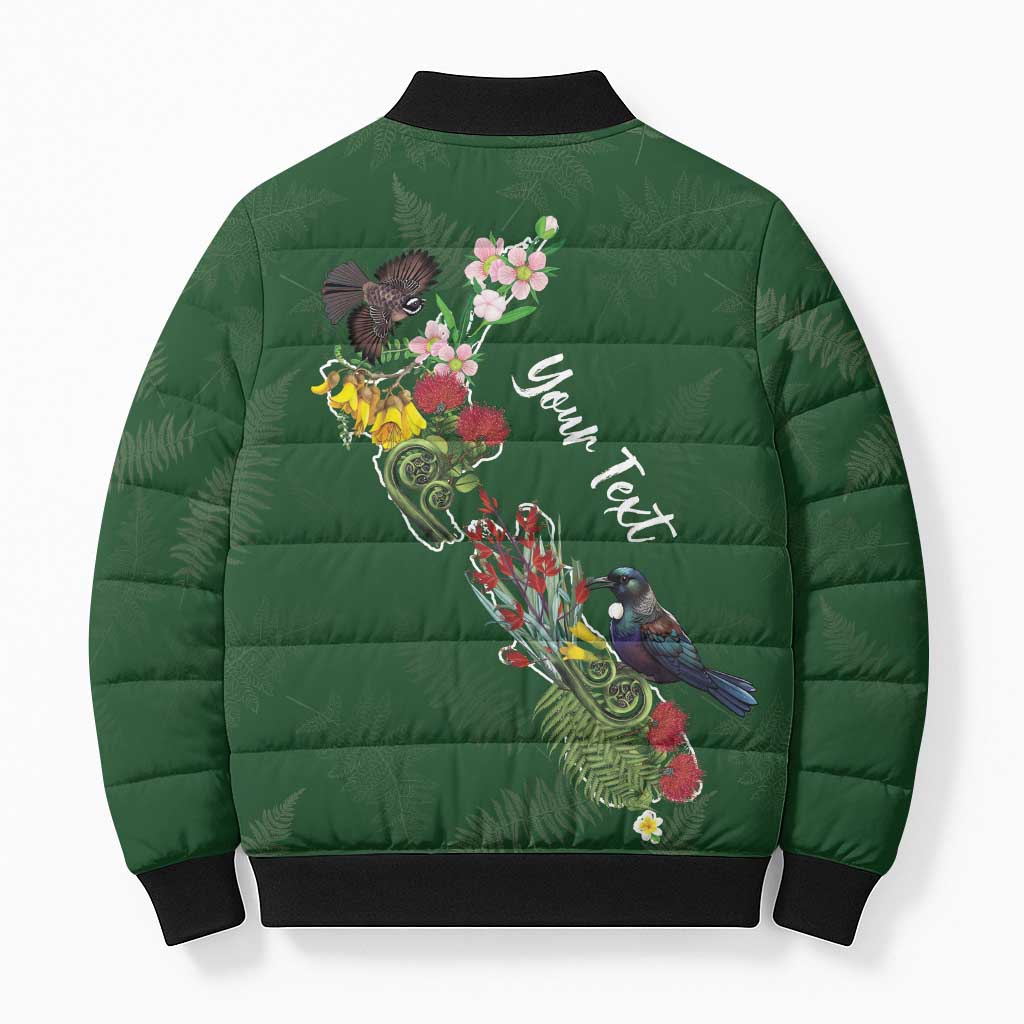 Kia Ora New Zealand Floral Personalized Bomber Puffer Jacket Sage Green - Polynesian Pride