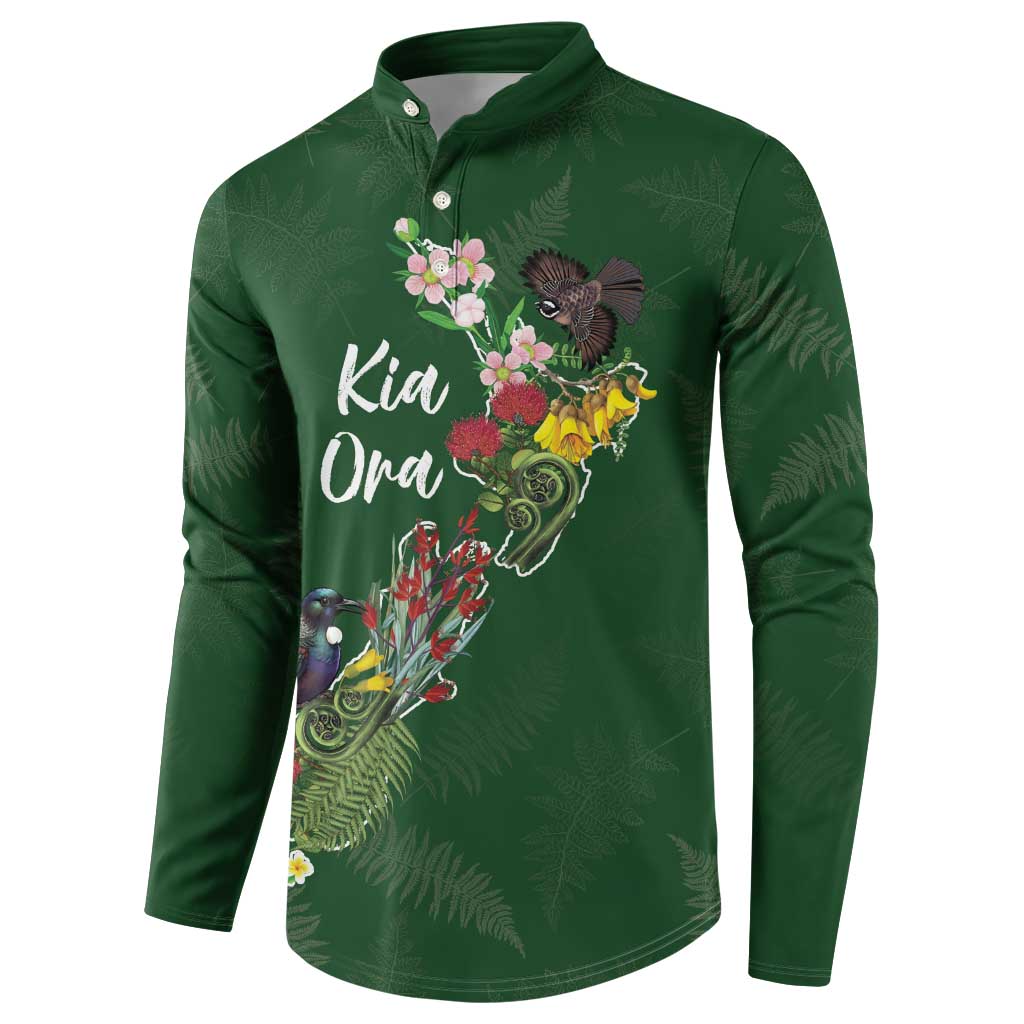 Kia Ora New Zealand Floral Personalized Button Sweatshirt Sage Green - Polynesian Pride