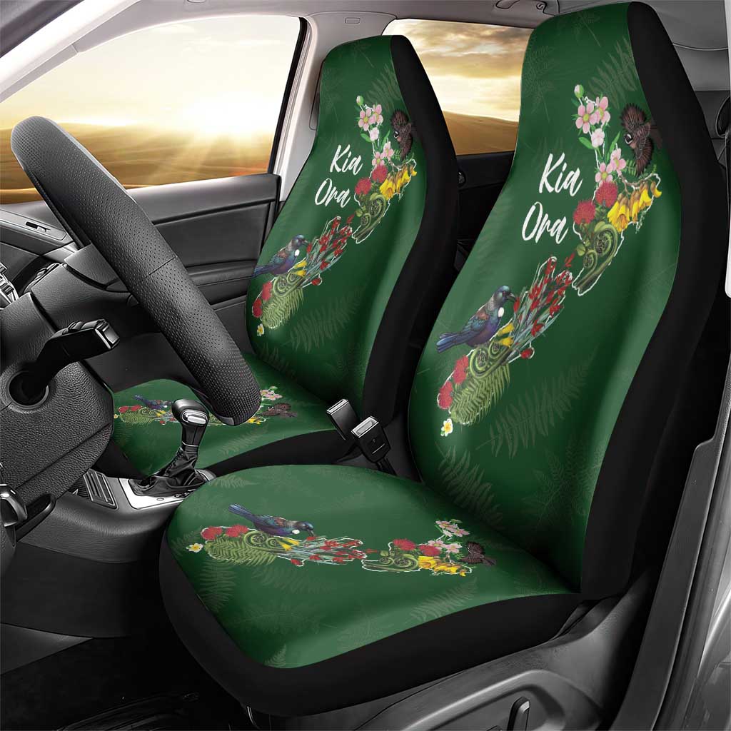 Kia Ora New Zealand Floral Car Seat Cover Sage Green - Polynesian Pride